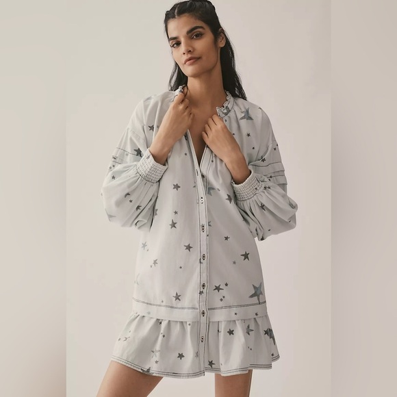 NWT! Anthropologie Pilcro Long-Sleeve V-Neck Button-Front Mini Shirt Dress 🎃 - Picture 1 of 6